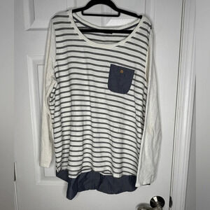 Lane Bryant Striped Shirt Long Sleeve Top Faux Button Hi-Low Hem Plus Size 18/20